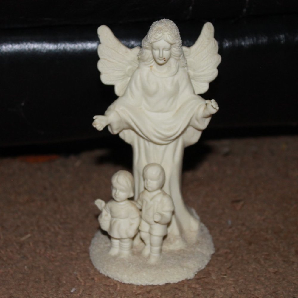 Vintage Porcelain Ceramic 7" White Angel with 2 kids Bisque by Autom